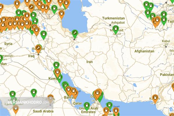 نقشه ایستگاه خودروهای شارژی در خاورمیانه