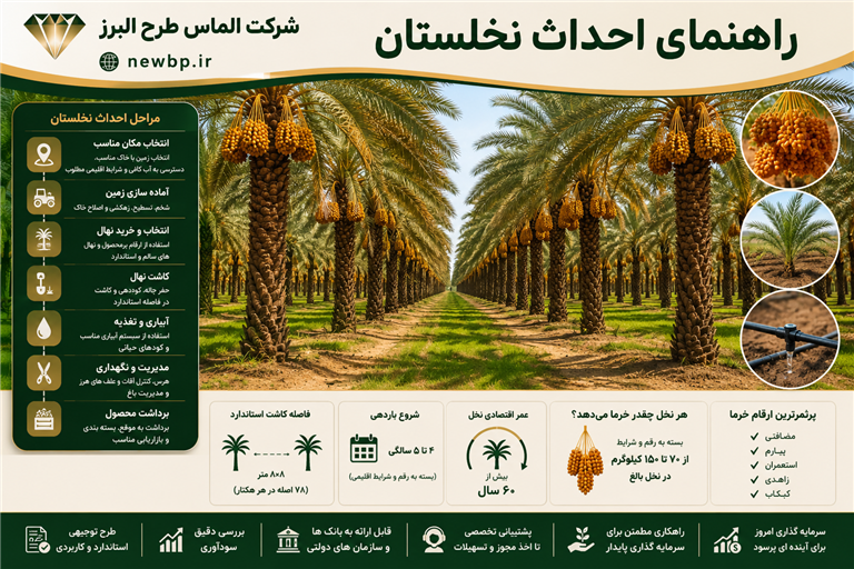 راهنمای جامع احداث نخلستان خرما | هزینه، درآمد، وام، سود و طرح توجیهی